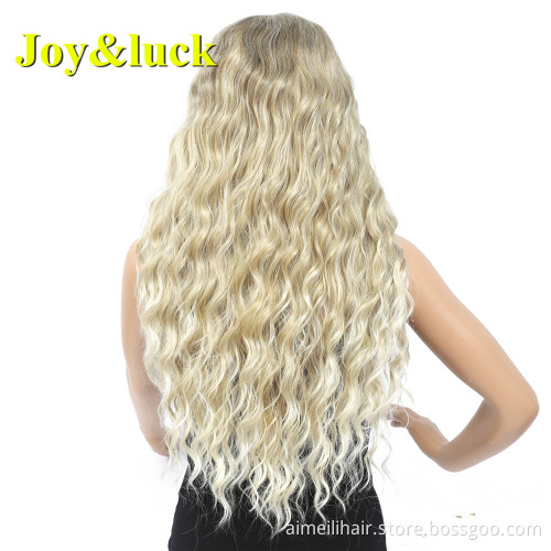 22inch Water Wave Brown Ombre Golden Blonde Wholesale Hair Wig For Women Cosplay Party Long Natural Curly Synthetic Hair Wigs